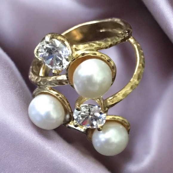 Tamar Swarovski Crystal Freshwater Pearl Ring Silver Plated 18k Gold NWT 8.5 - Picture 6 of 10